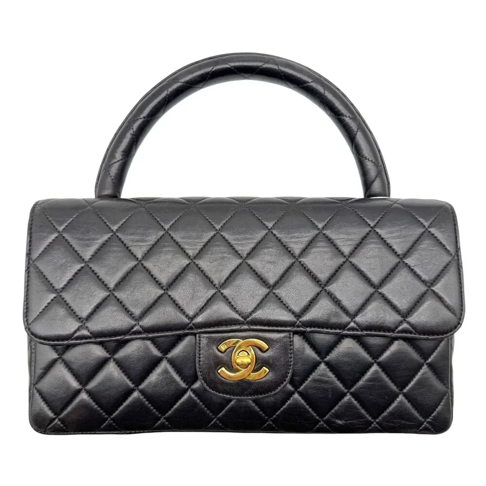 Chanel Black Matelasse Lambskin Top Handle Kelly Flap Bag 1994-96
